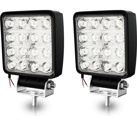6X 48W Projecteur Phare de Travail 12V 24V LED Carré LED Moto Spot Feux  Additionnels Offroad Lampe