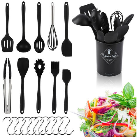 Randaco Ustensile de cuisine Silicone cuisine set de 12 outils de la spatule  antiadhésive Noir