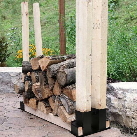 Randaco Lot de 4 supports d'empilage en bois de chauffage robuste, aide à  empiler, cadre pour l'intérieur et l'extérieur, noir : : Bricolage