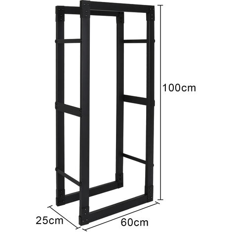 Rangement à bois en acier noir 100x60x25CM, rack pour bois de