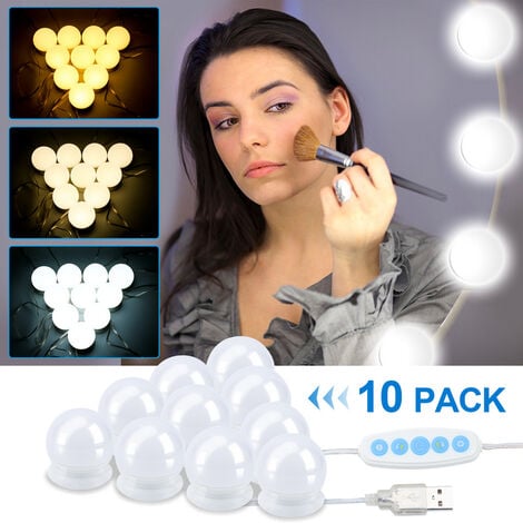 Lumière De Miroir Kit De 14 Ampoules Pour Coiffeuse Maquillage, Miroir Led  Hollywood Dimmable, Lampe Coiffeuse Usb Avec Interrupteur Et Câble, 3  Couleurs Et 10 Luminosité, Eclairage Adhesif