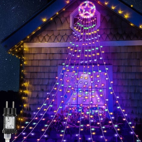 GROOFOO 350 LED Guirlande Lumineuse Sapin de Noël Avec Etoile,9×3.5m Rideau  Lumineux Sapin de Couleur,8 Modes D'éclairage,Decoration Noël Extérieur et