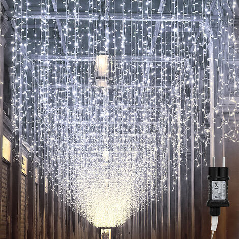 Randaco Guirlande LED,LED Rideau Lumière,Guirlande Lumineuse 200 LEDs 10m blanc froid Noël Cônes de glace Chaîne de pluie extérieure