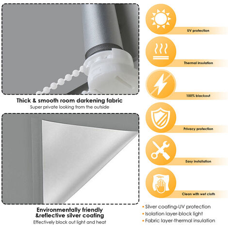 Randaco Store enrouleur occultant thermique à traction latérale sans perçage (40 x 160 cm, gris)