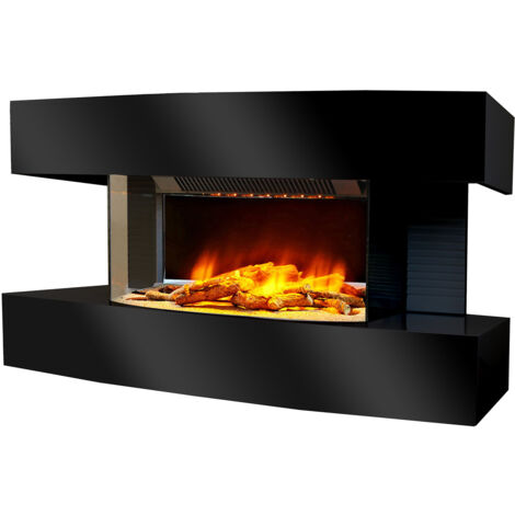 Chemin'Arte – Cheminée électrique 2000W noire – Chauffage 1000/2000W – Thermostat LCD – Effet flamme réaliste – Pour pièces jusqu'à 30m² (1/4)