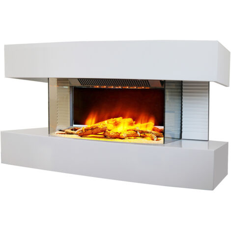 Chemin'Arte – Cheminée électrique 2000W blanc – Effet flamme LED ultra réaliste – Chauffage 30 m² – Télécommande incluse – Dimensions L82 x P21 x H42 cm