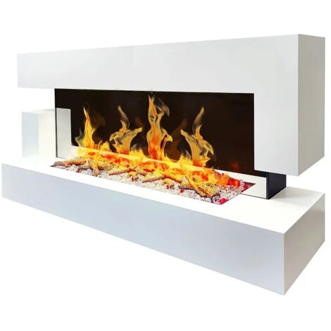 Chemin'Arte – Cheminée électrique murale Quartz 3XL 152 cm – Puissance 2000W – Thermostat réglable avec écran LCD – Effet flammes LED ultra réaliste