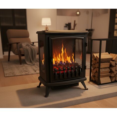 Chemin'Arte – Cheminée électrique 2000W avec flamme 3D noir – Chauffage rapide jusqu'à 30 m² – Protection contre la surchauffe – 139