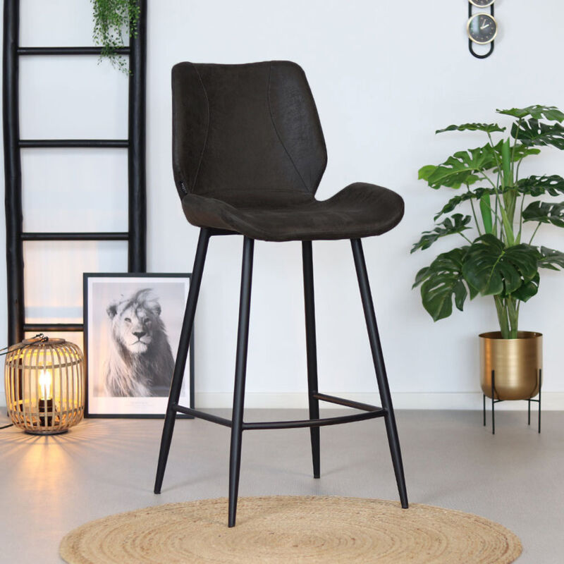 Industrial Bar Stool Beau Chenille Black - Furnwise