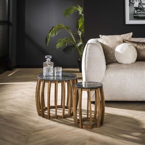Industrial Coffee Tables Starry Set of 2 Black Marble