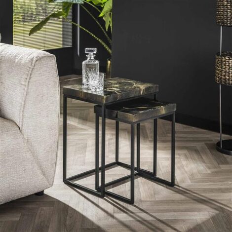 Industrial Side Table Noir Black and Gold set of 2