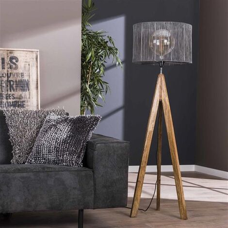 Industrial floor lamp Tripod Wood - Black, Grey