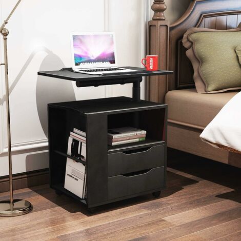 soges Betttisch Laptoptisch Sofatisch aus Holzwerkstoffen hochverstellbar mit drehbar Tischplatte geeignet für Bett Sofa