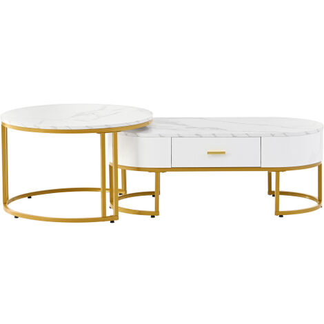 Soges Couchtische 2-teilig Tischgestell Metall Gold, Edle Wohnzimmertische, Moderne Satztische