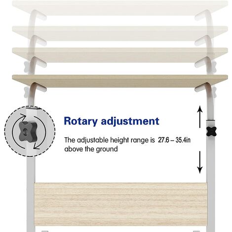 soges Laptoptisch 60 x 40 cm höhenverstellbarer PC-Tisch mit Rollen, Nachttisch, Beistelltisch, kleiner Schreibtisch, Schreibtisch mit Nut, Ahorn weiß 05-3-60MP
