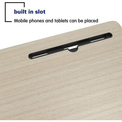 soges Laptoptisch 60 x 40 cm höhenverstellbarer PC-Tisch mit Rollen, Nachttisch, Beistelltisch, kleiner Schreibtisch, Schreibtisch mit Nut, Ahorn weiß 05-3-60MP