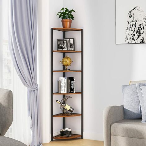 SogesHome Bücherregal Standregal für Ecke 6 Stöckiges Eckregal Freistehendes Regal Aufbewahrungsregal Industrielles Holzregal Regale Ständer für Küche Wohnzimmer Schlafzimmer, 34 x 34 x 165 cm