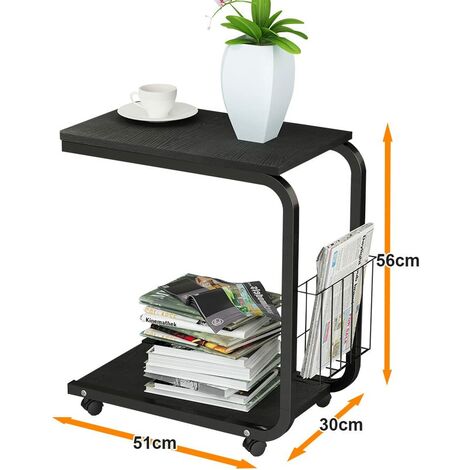 Soges Beistelltisch mit Rollen Kaffeetisch Couchtisch Sofatisch Nachttisch Betttisch Laptoptisch 51 x 30 x 56 cm Laptopständer Notebookständer mit Rollen und Ablagefläche