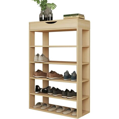 Soges Schuhregale 5 Ebenen mit Schubladen Holzschuhe Lagerregal Schuhe Organizer Schuhaufbewahrung 75x 30 x 94 cm