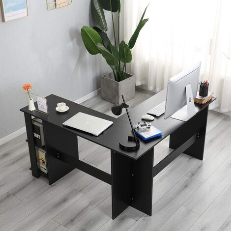 Soges Computertisch L-förmiger Schreibtisch Großer Eckschreibtisch mit 2 Regalen für denHeimarbeitsplatz Konferenztisch PC Workstation 130 cm x 136 cm
