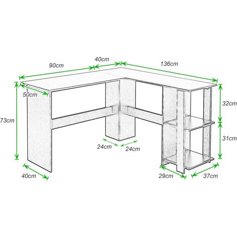 Soges Computertisch L-förmiger Schreibtisch Großer Eckschreibtisch mit 2 Regalen für denHeimarbeitsplatz Konferenztisch PC Workstation 130 cm x 136 cm