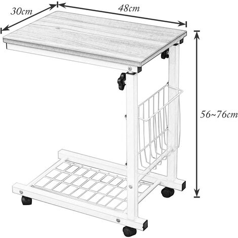 Soges Laptoptisch Beistelltisch Höhenverstellbarer Tisch mit Rollen 48 cm x 30 cm PC Tisch Notebook Sofatisch Beistelltisch für Kaffee/Snack/Aufbewahrung Beistelltisch für Zuhause