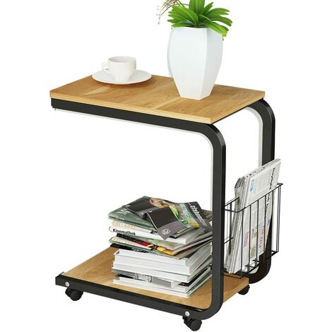 Soges Beistelltisch mit Rollen Kaffeetisch Couchtisch Sofatisch Nachttisch Betttisch Laptoptisch 51 x 30 x 56 cm Laptopständer Notebookständer mit Rollen und Ablagefläche