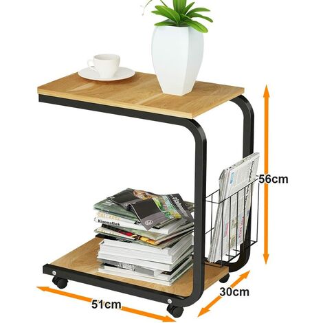 Soges Beistelltisch mit Rollen Kaffeetisch Couchtisch Sofatisch Nachttisch Betttisch Laptoptisch 51 x 30 x 56 cm Laptopständer Notebookständer mit Rollen und Ablagefläche