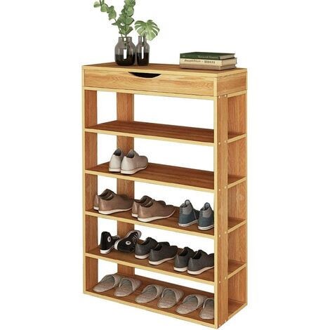 Soges Schuhregale 5 Ebenen mit Schubladen Holzschuhe Lagerregal Schuhe Organizer Schuhaufbewahrung 75x 30 x 94 cm