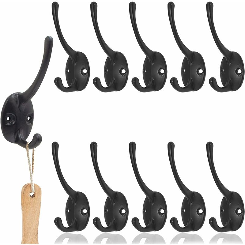 NORCKS Copper Double Larger Retro Wall Mounted Coat Rack Black Double Hooks  Alloy Hook for Bath Kitchen Coat Rack Wall Mounted Coat Rack Retro Coat Hook  with Screws 10 Pieces
