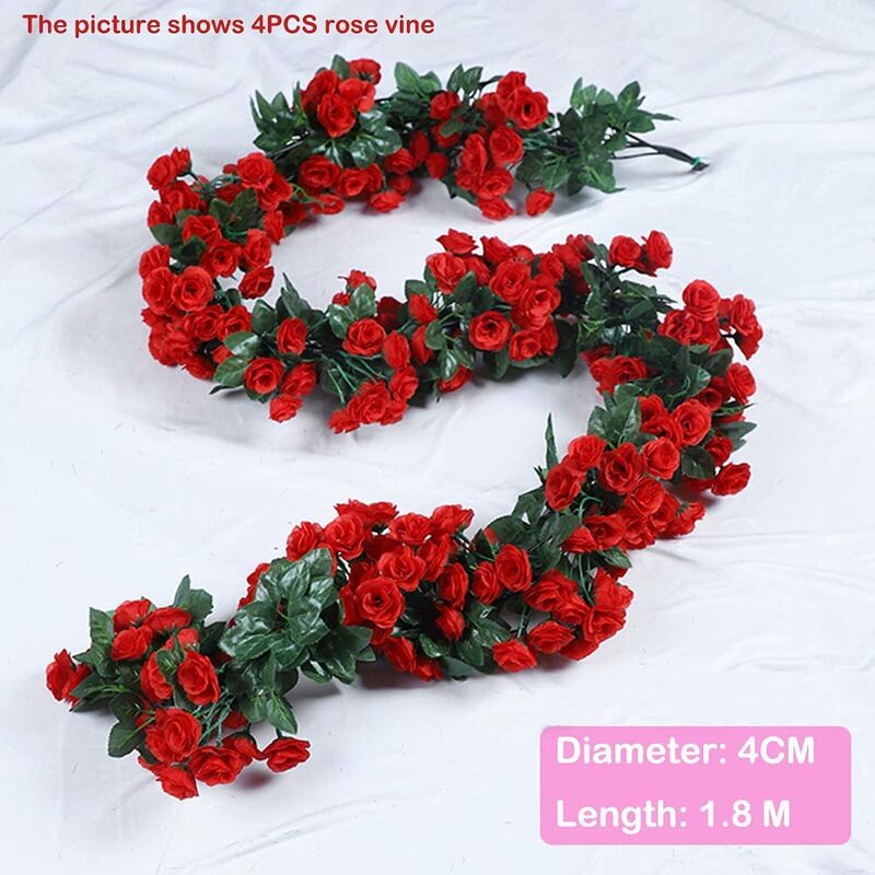 2 Pieces 69 Heads Artificial Rose Garlands for Wedding Arch Decoration  Simulation Rose Flower Vine (Red, 180cm)