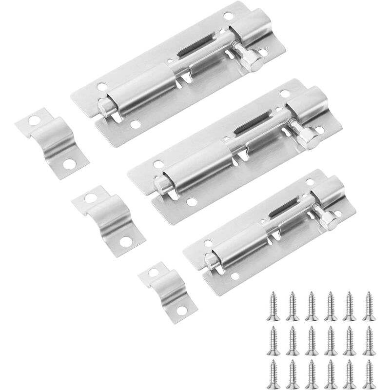 3 Pcs Stainless Steel Sliding Latch Locks with Screws, Durable