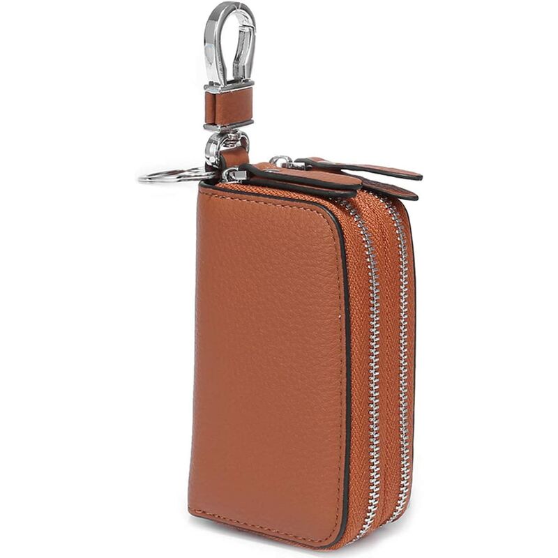 Genuine Leather Keychain Key Holder Ring with 6 Hooks Snap Closure