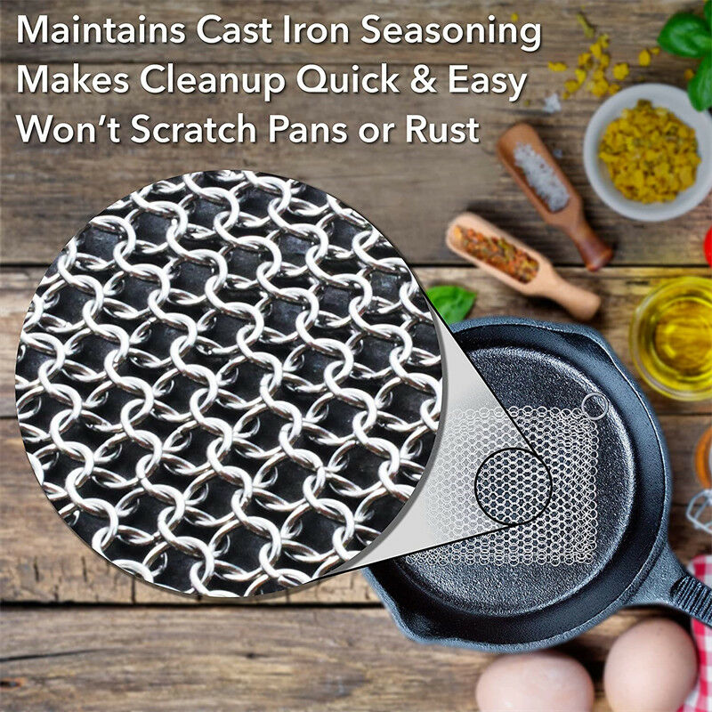 Stainless Steel Cast Iron Cleaner 316L Chainmail Scrubber for Cast Iron Pan  Pre-Seasoned Pan Dutch Ovens Waffle Iron Pans 