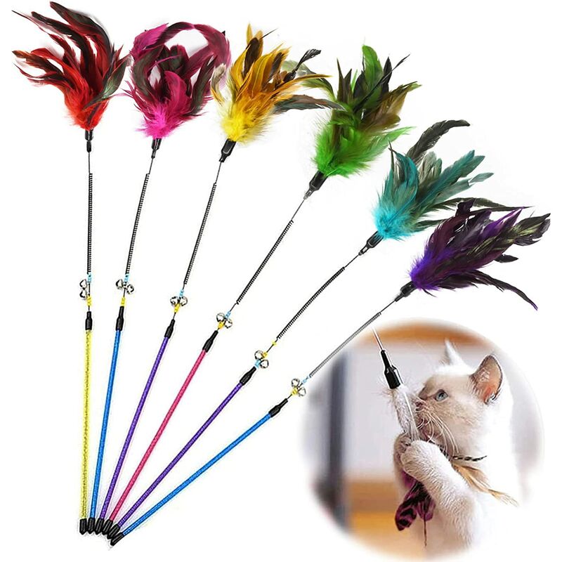 1pc Multicolored Wooden Interactive Cat Wand With Feather, Bell, Mouse Toys,  Relieving Boredom And Entertaining Cat (random Color)