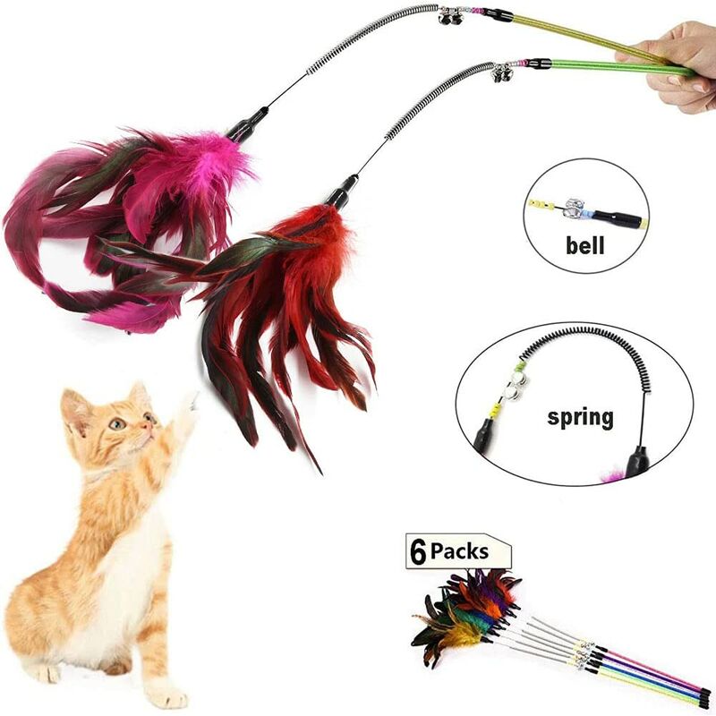 1pc Multicolored Wooden Interactive Cat Wand With Feather, Bell, Mouse Toys,  Relieving Boredom And Entertaining Cat (random Color)