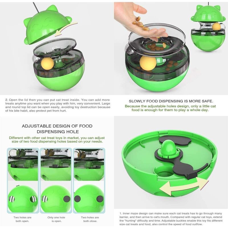 Adjustable Cat Treat Dispenser Toy - Leak Hole Design - Anti