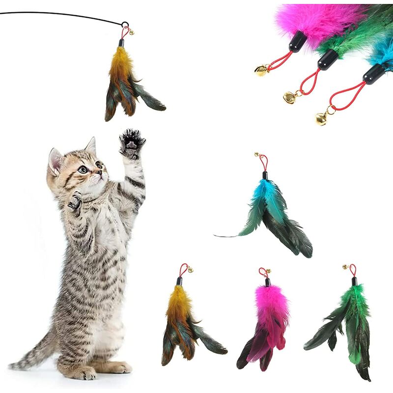 1pc Multicolored Wooden Interactive Cat Wand With Feather, Bell, Mouse Toys,  Relieving Boredom And Entertaining Cat (random Color)