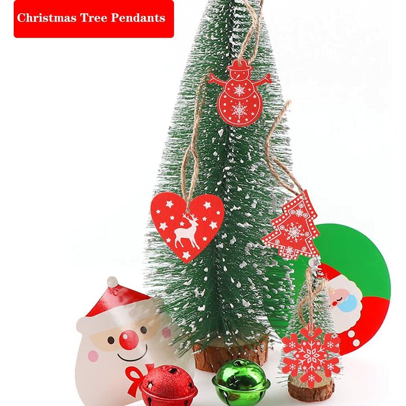 50pcs Wooden Christmas Tree Ornaments Mini Snowflake Tree Hanging Pendants  Christmas Decorations for Home New Year Gift