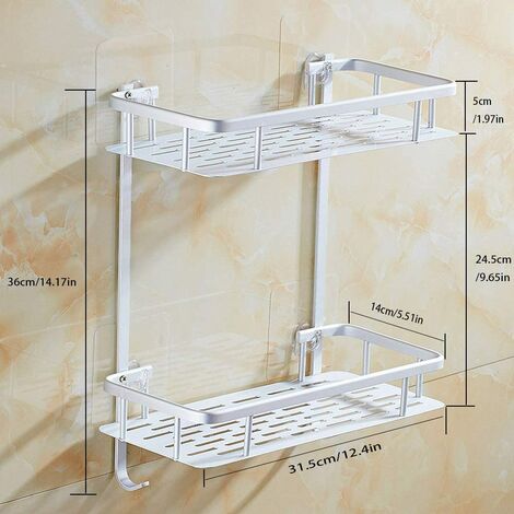 Hawsam No Drilling Bathroom Corner Shelves, Aluminum 2 Tier Shower Shelf Caddy Adhesive Storage Basket for Shampoo