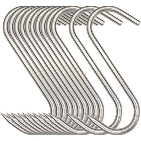 12 Pack Heavy Duty S Shaped Hooks Hanging Hooks Large Hangers for Kitchen,  Bathroom, Bedroom and Office (15mm, 2.4mm)