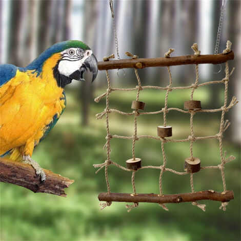 Bird Cages Bird Climbing Net Wood Rope Spear Toy Gym Hanging Swing Net  Parrot Perch Hammock