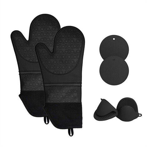 6 Pieces Oven Mitts, Long Silicone Kitchen Gloves with Kitchen ...