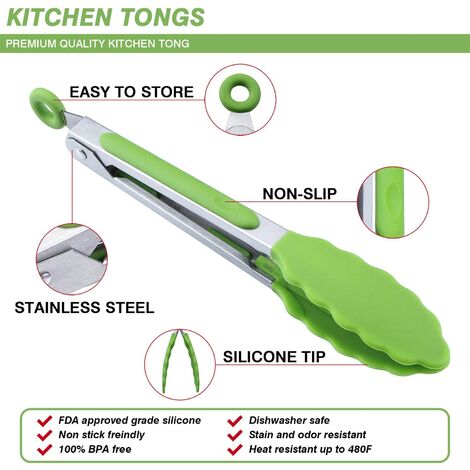 Silicone Kitchen Tongs with Silicone Tips, Set of 3 Heat Resistant Tongs  for Serving Food, 7-Inch, 9-Inch, 12-Inch Locking Silicone Tongs for  Cooking