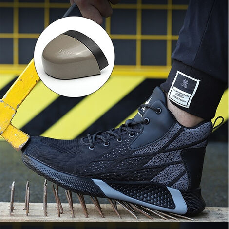 Black Safety Trainers Mens Womens Steel Toe Cap Safety Shoes Lightweight Safety Work Trainers Work Boots Non-Slip Puncture Proof 