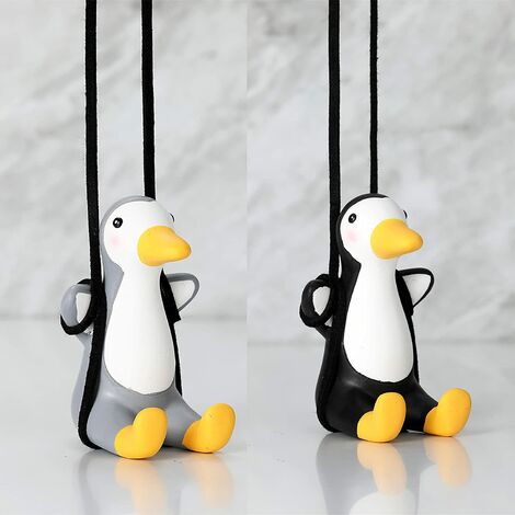 2 Piece Rear View Mirrors Charms Ornament Swinging Penguin Car