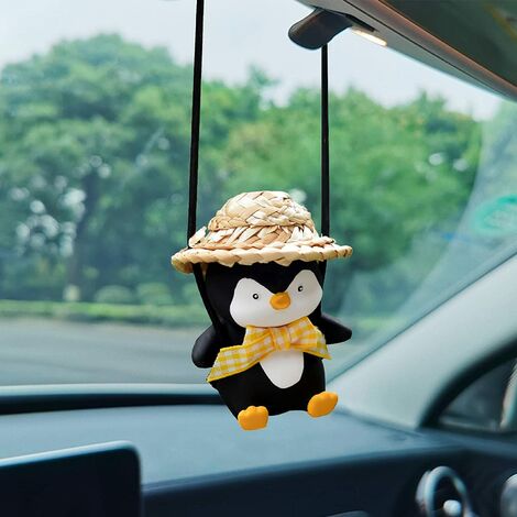 Penguin Hanging Ornament Car Rearview Mirror Charms Decoration, Penguin  Yellow Ribbon