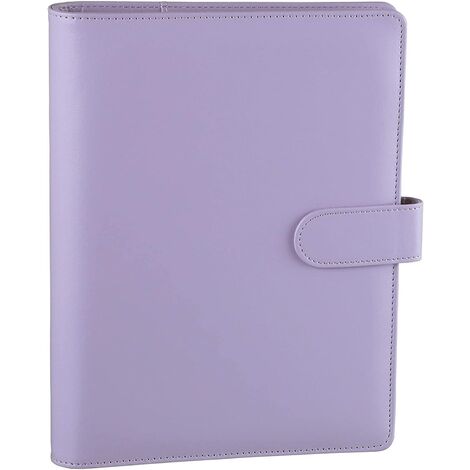 A6 PU Leather Notebook Binder Budget Planner Organizer 6 Ring Binder Cover  with 10*Binder Pockets Purple 
