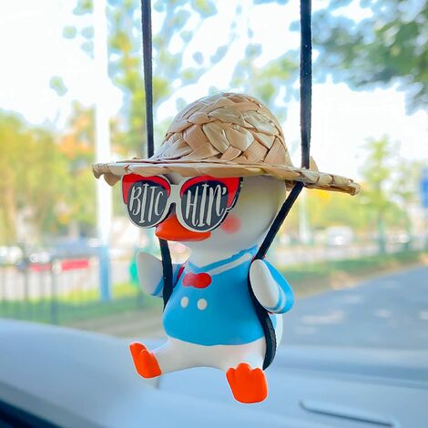 Swing Duck Hanging Ornament Car Rear View Mirror Pendant Decoration, Navy  Suit Glasses