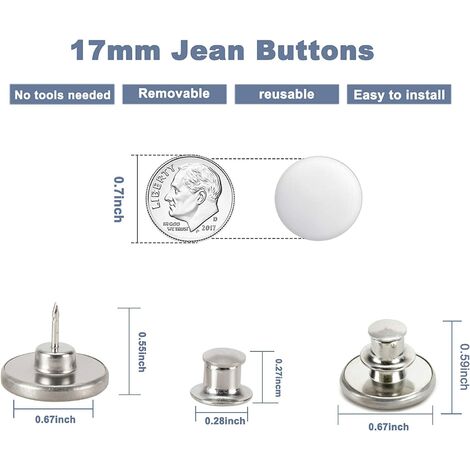 12 Sets Adjustable Buttons for Jeans, 20mm No Sew Instant Metal